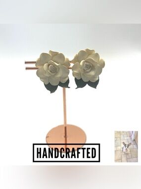 Handcrafted White Polymer Flower Pierced Earrings